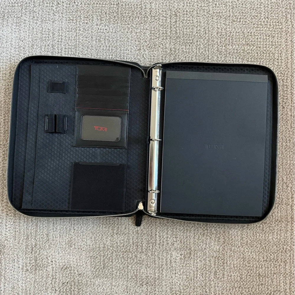 TUMI textured black leather attaché travel bag or briefcase